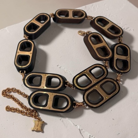 Celine Accessories - Celine Vintage Rare Wooden and Gold Plated Triomphe Belt/Necklace